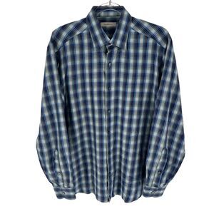 Ermenegildo Zegna Shirt Mens Large Blue White Check Button Down Made in Italy
